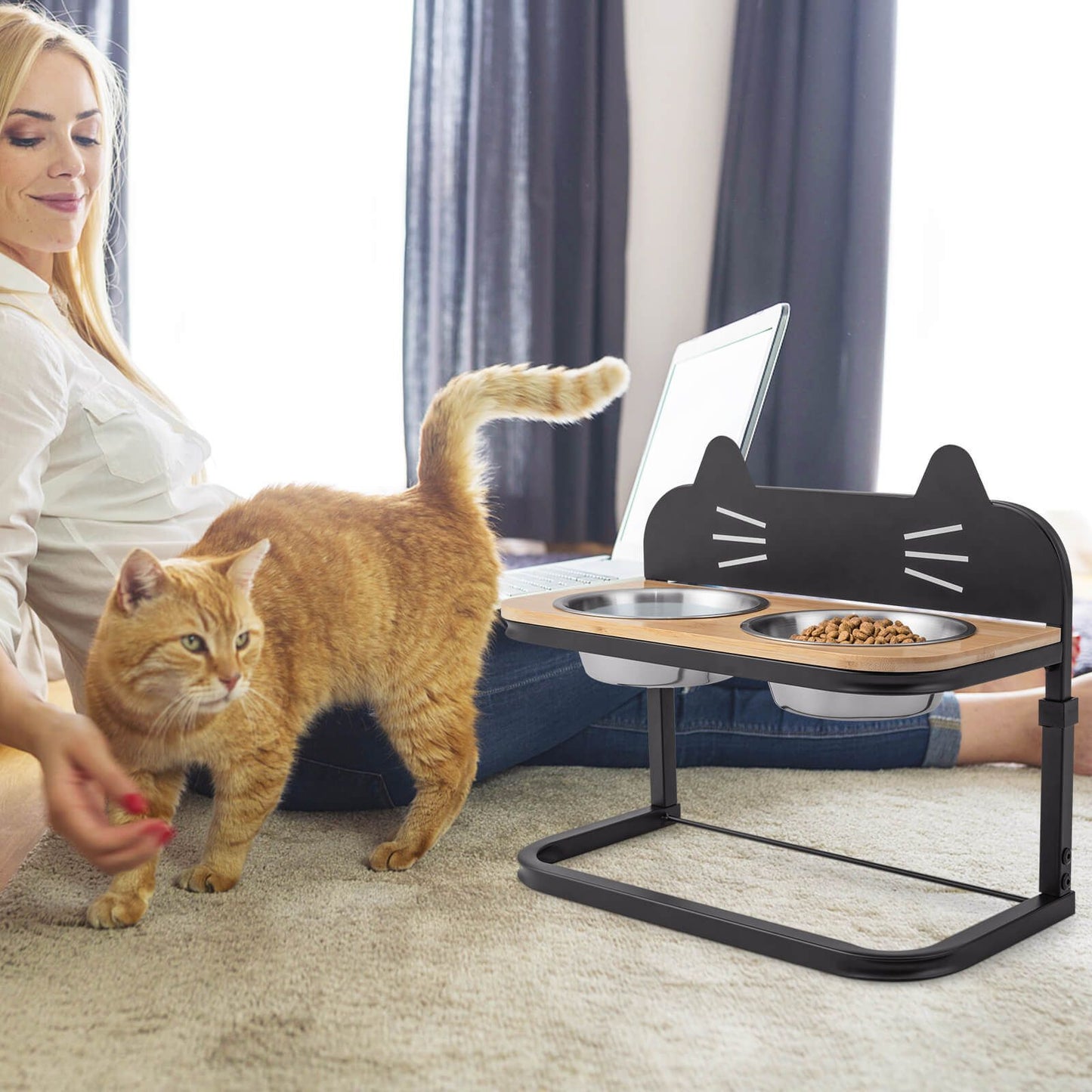Elevated Pet Feeder for Cats with 2 Stainless Steel Bowls - Trenditeam.com