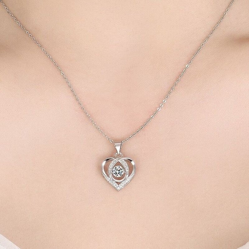 925 Sterling Silver Crystal Heart Pendant Necklace Women Girls Jewellery Gift - Trenditeam.com