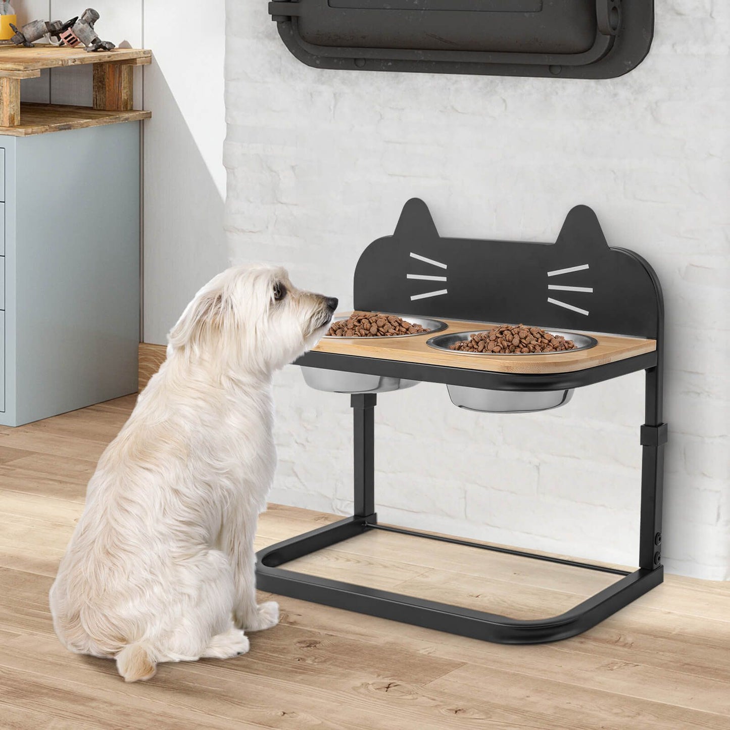 Elevated Pet Feeder for Cats with 2 Stainless Steel Bowls - Trenditeam.com