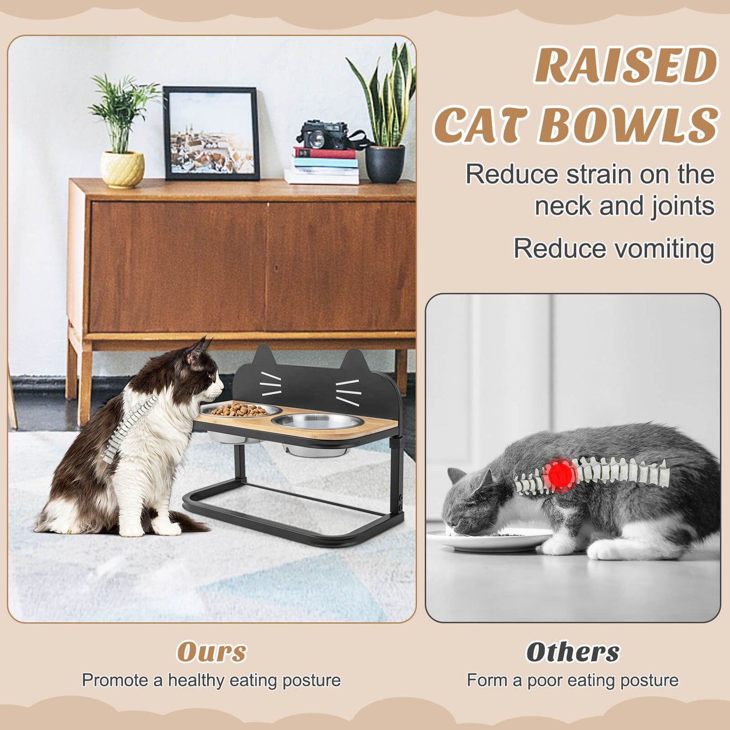 Elevated Pet Feeder for Cats with 2 Stainless Steel Bowls - Trenditeam.com