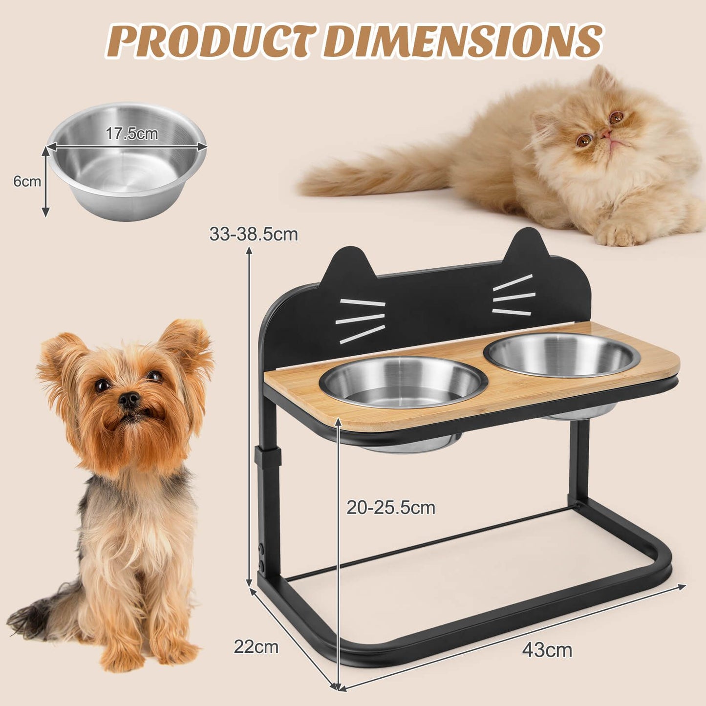 Elevated Pet Feeder for Cats with 2 Stainless Steel Bowls - Trenditeam.com