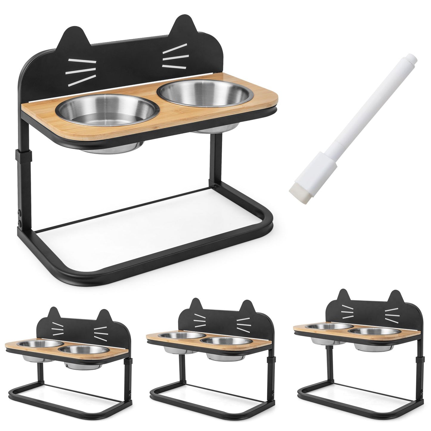 Elevated Pet Feeder for Cats with 2 Stainless Steel Bowls - Trenditeam.com