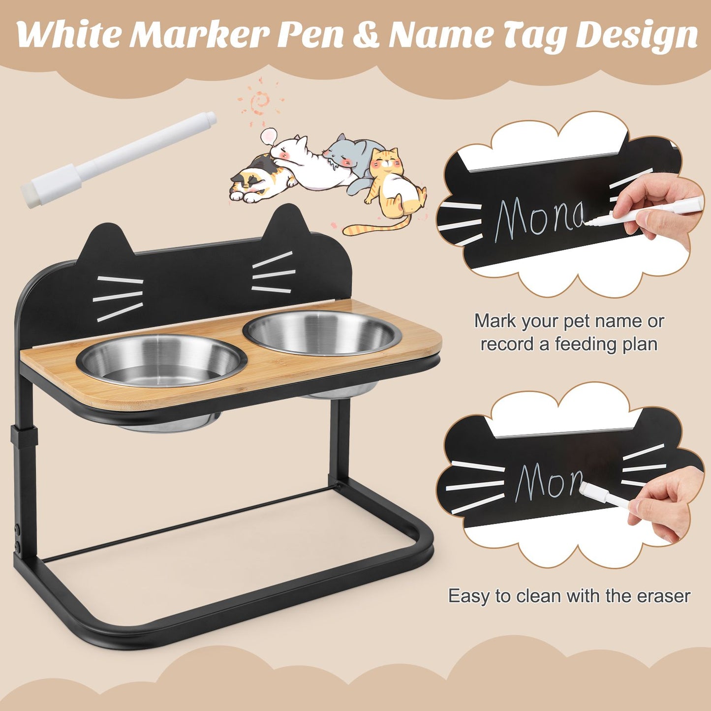 Elevated Pet Feeder for Cats with 2 Stainless Steel Bowls - Trenditeam.com