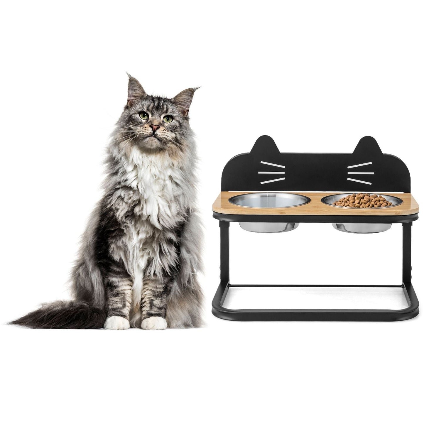 Elevated Pet Feeder for Cats with 2 Stainless Steel Bowls - Trenditeam.com