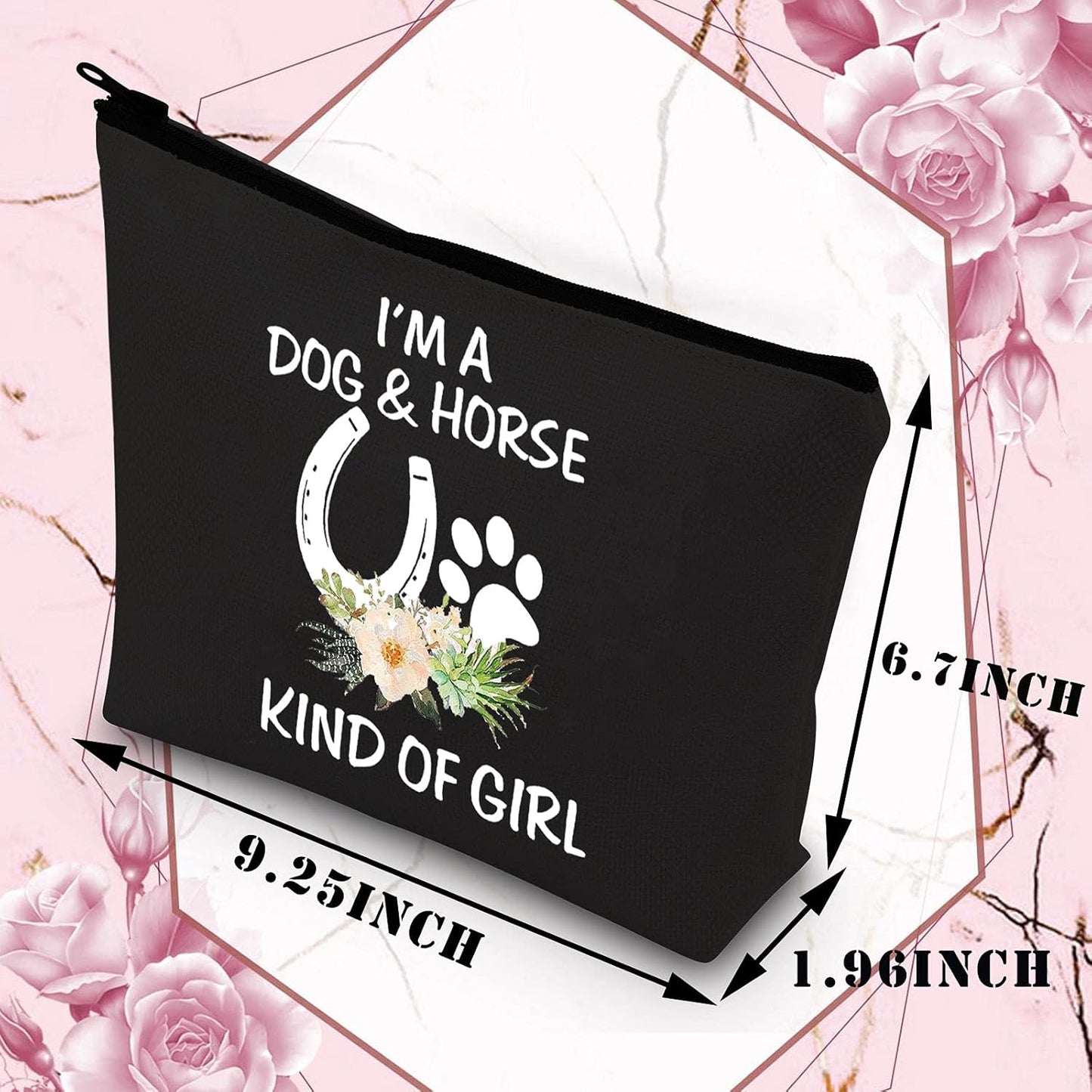Dog Lover Gifts Horse Makeup Bags for Women Teen Girls I'M a Dog and Horse Kind of Girl Paw Print Horseshoe Gift (Dog Horse Girl Blu)