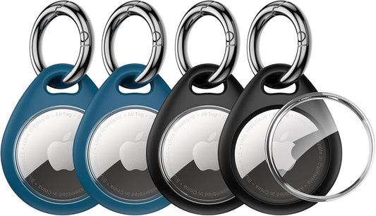 360° Protective Case for Airtag, [4 - Pack] Airtags Keyring Holder, Scratch - Resistant, Lock Design, Keychain for Airtag, TPU Full Cover Case for Key, Bag, Luggage, Pet Collar (Black & Blue) - Trenditeam.com