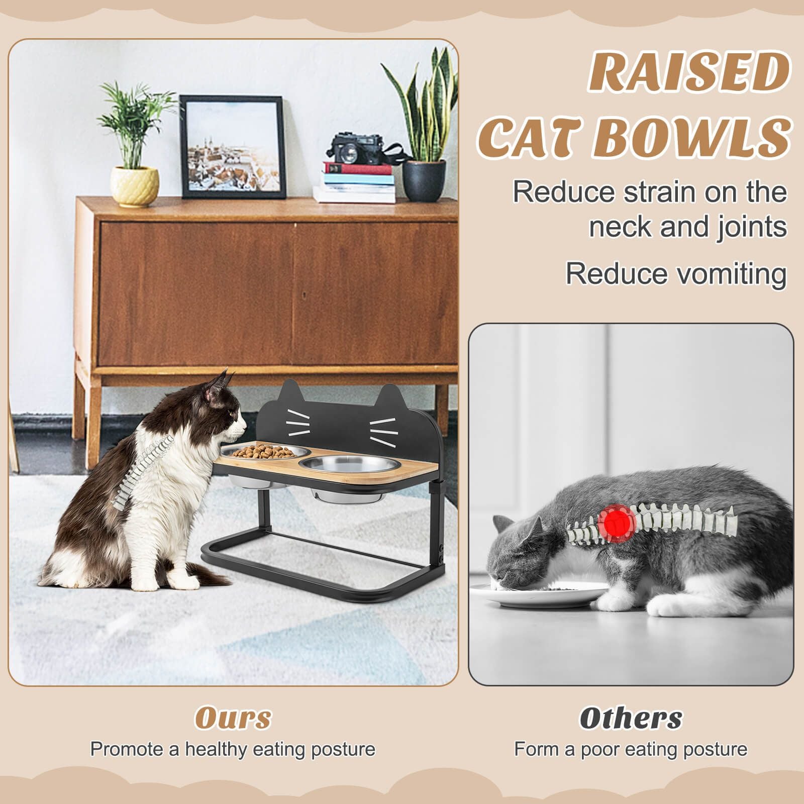 Elevated Pet Feeder for Cats with 2 Stainless Steel Bowls - Trenditeam.com