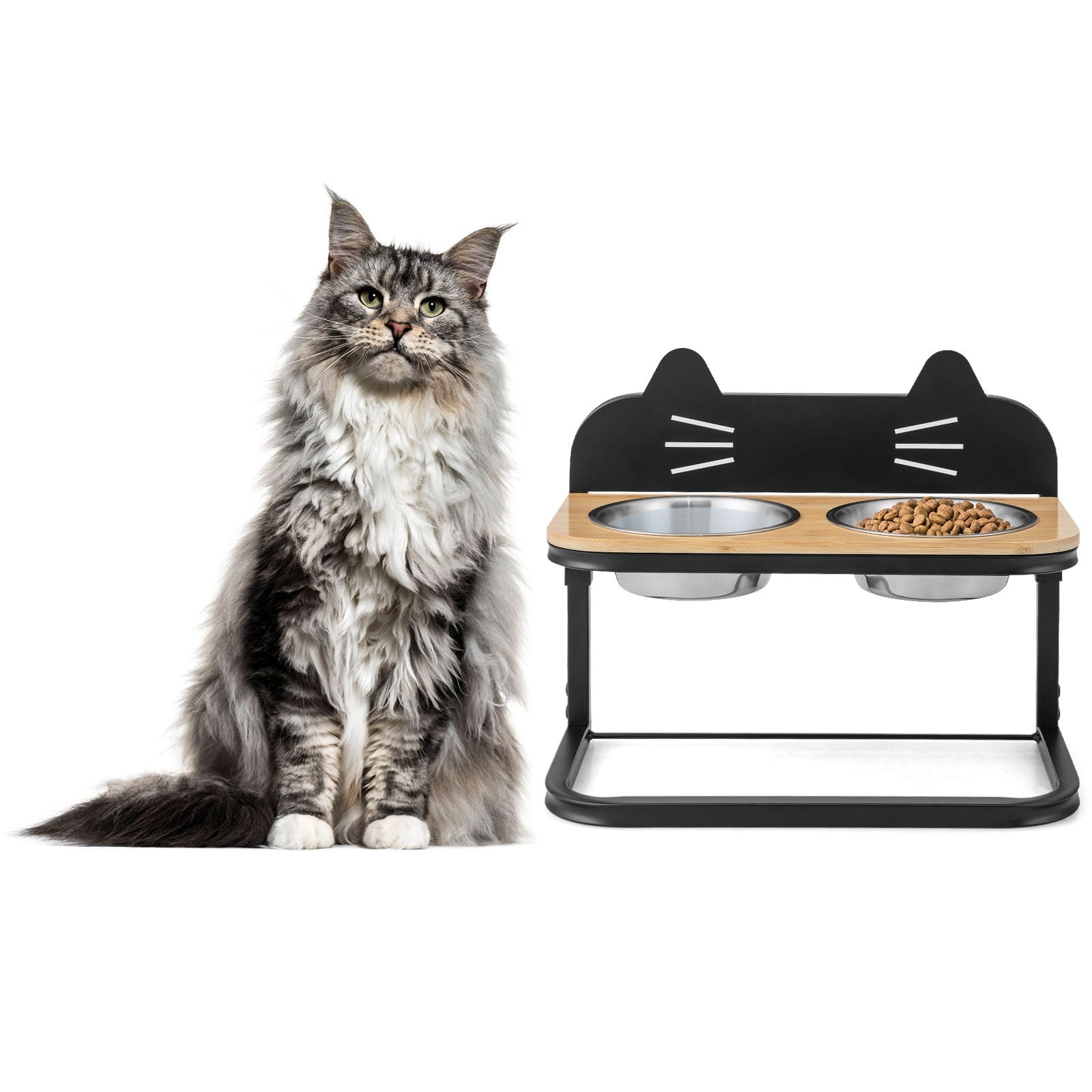 Elevated Pet Feeder for Cats with 2 Stainless Steel Bowls - Trenditeam.com